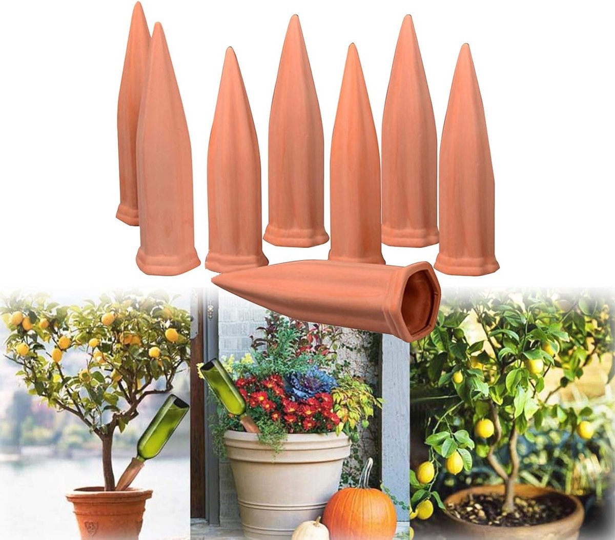 Planten Watergevers - Irrigatie Systeem - Zelf Water Geven - Set van 8 - 5.5x5.5x18cm - Terracotta
