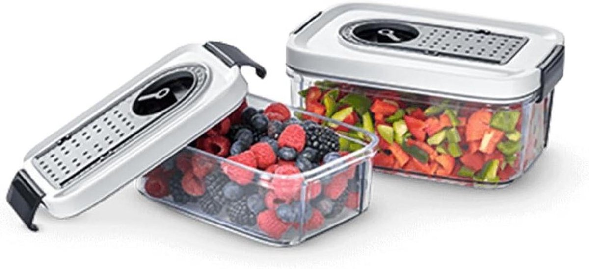 Vacuümcontainers Set - Voedselcontainers Bewaarcontainers - Voedsel Bewaren - Langer Vers Houden - 05 L & 15 L - Grijs/Transparant/Wit