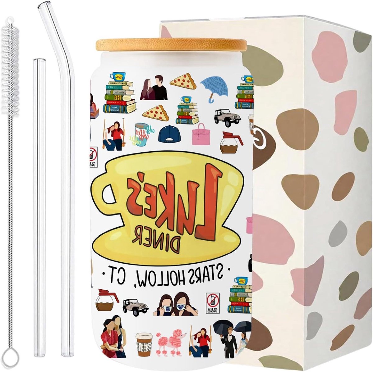 Drinkglas met Rietje - Beker met Deksel - Koffie en Sap - Dubbelzijdig Bedrukt - 500 ml - Mat