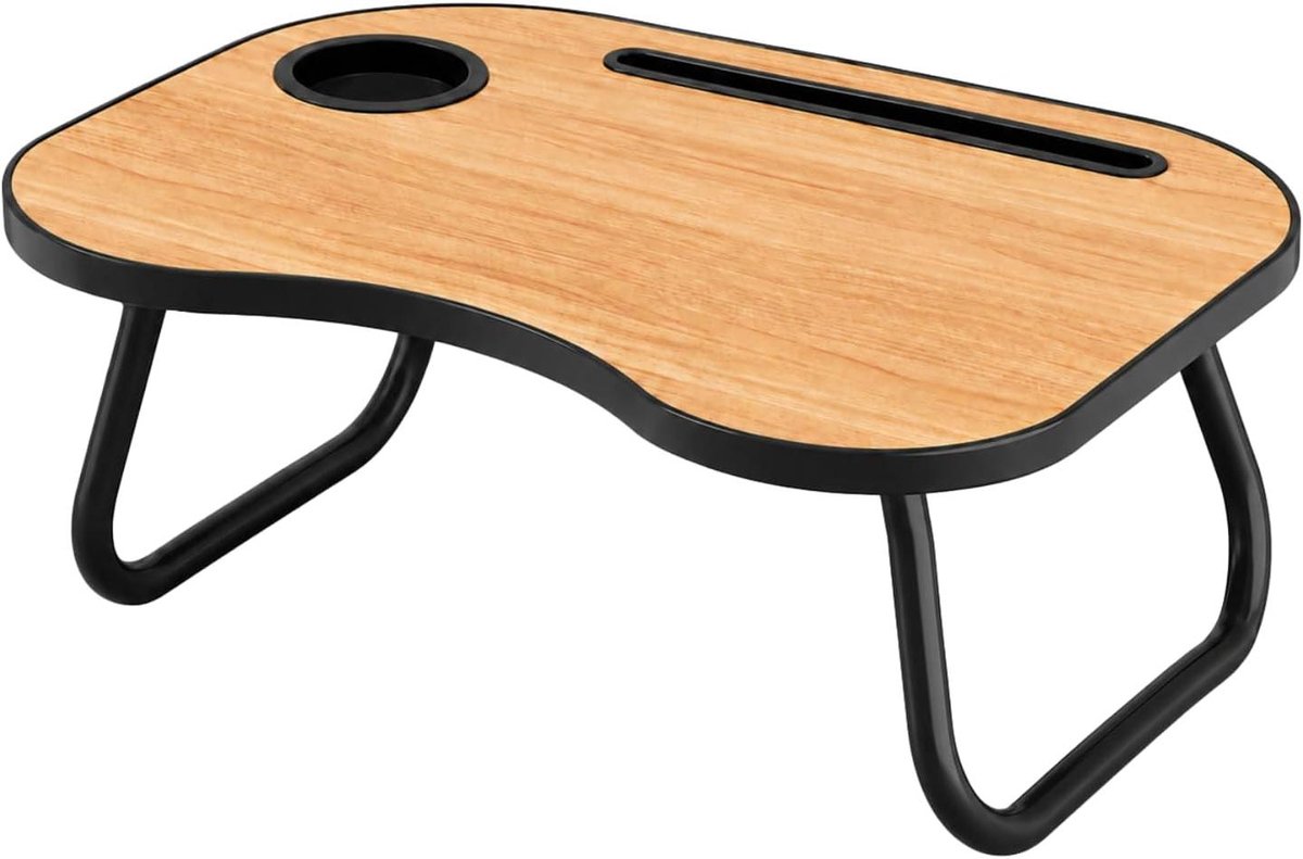 Opvouwbaar Bed Bureau - Laptoptafel Schoot - Werken en Lezen - Met Tablet Sleuf - 48.5 x 36.1 cm - Lichtbruin