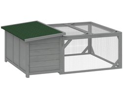 Solayne Konijnenhok - Konijnenren - Konijnenhok voor Buiten - Konijnenkooi - Incl. ren - Asfalt dak - Open dak - 125.5x100x49 cm