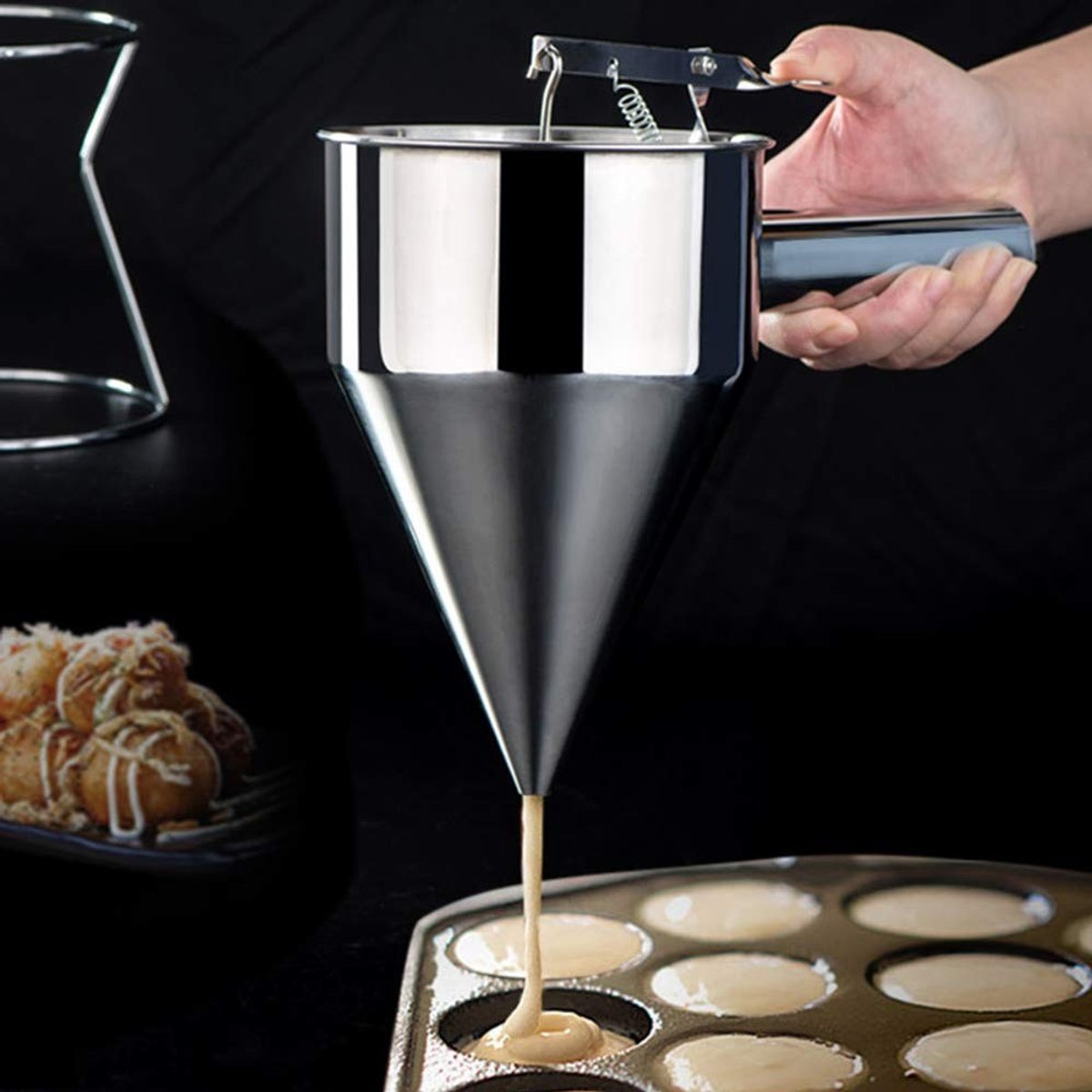 Dailygoody - Bakfunnel - Professionele beslagdispenser - Roestvrij staal - Perfect voor pancakes en taarten - Capaciteit 500 ml - Geschikt voor keuken..
