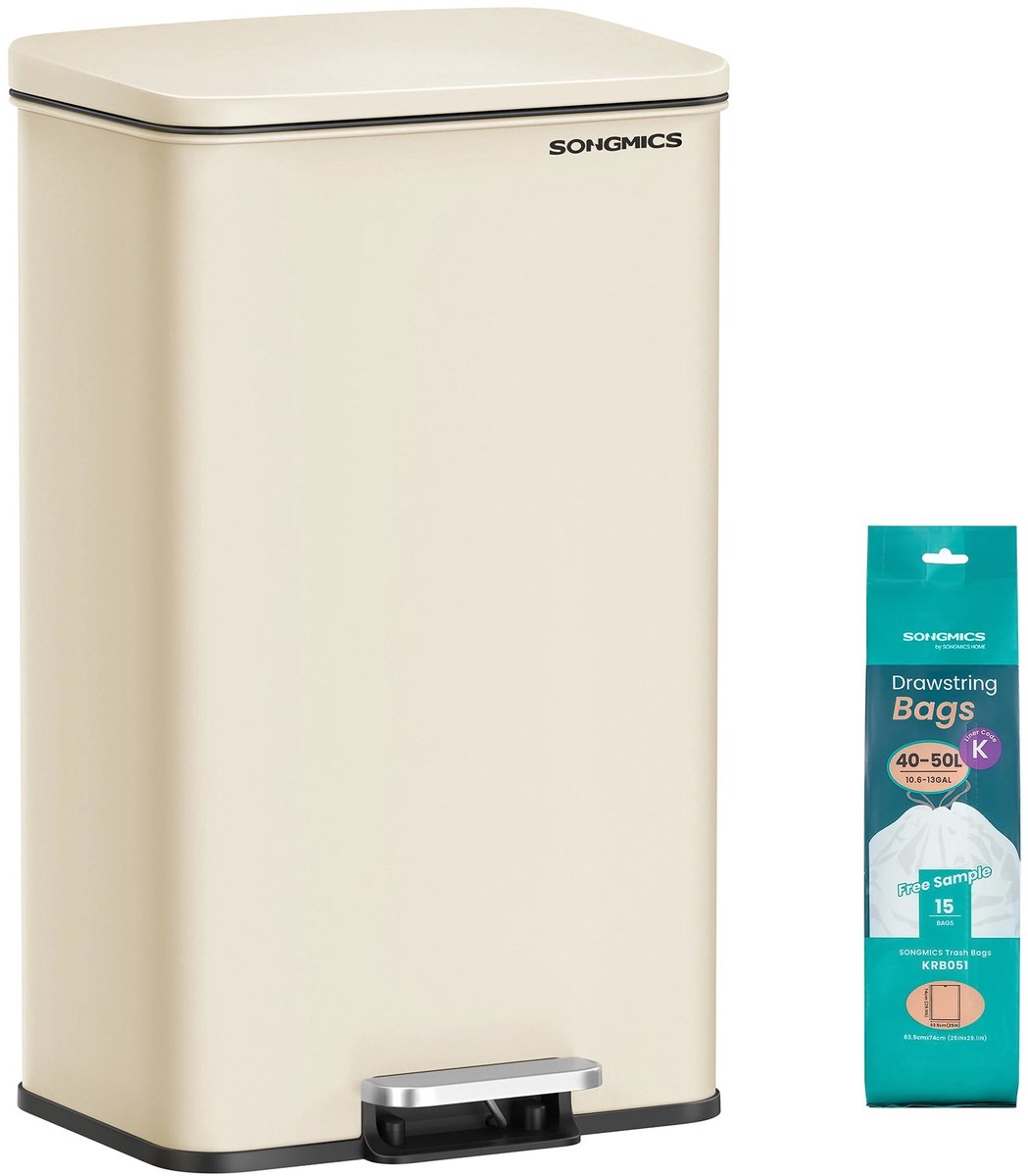 Golaro Vuilnisemmer voor Keuken - 50L - Afvalemmer met Binnenemmer - Afvalbak - Prullenbak - Staal - Softclose Deksel - Zandbeige