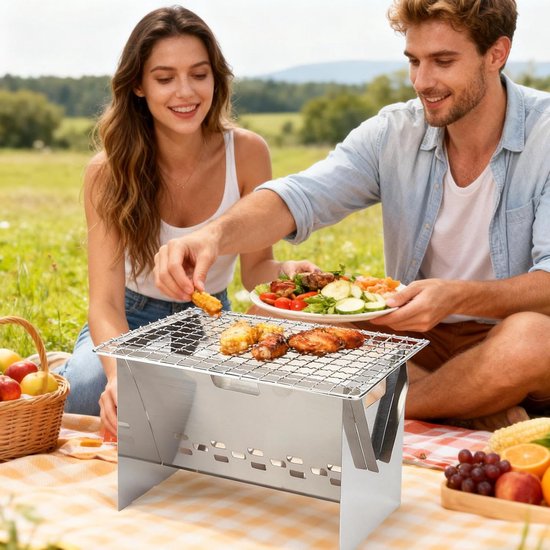 Opvouwbaar Kooktoestel - Draagbare Grill - Outdoor Koken - Kantelbestendige Basis - 48 x 181 x 48 mm - Zilver — afbeelding 2