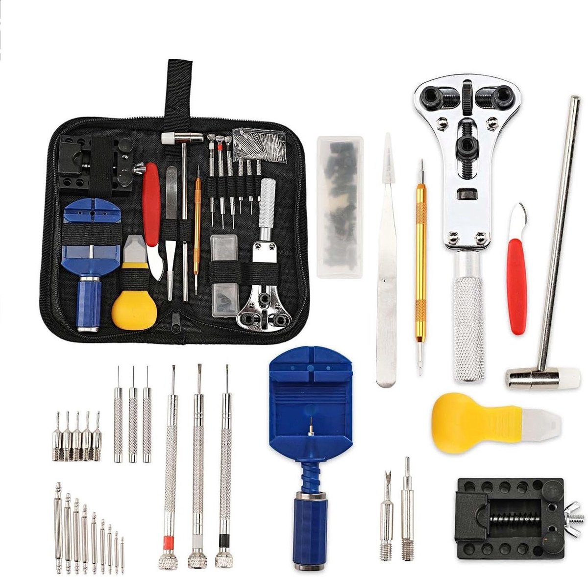 Horloge Reparatie Set - Uurwerk Gereedschap - Onderhoud Reparatie - 147 Delig Compleet - 108 Band Pinnen - Zwart