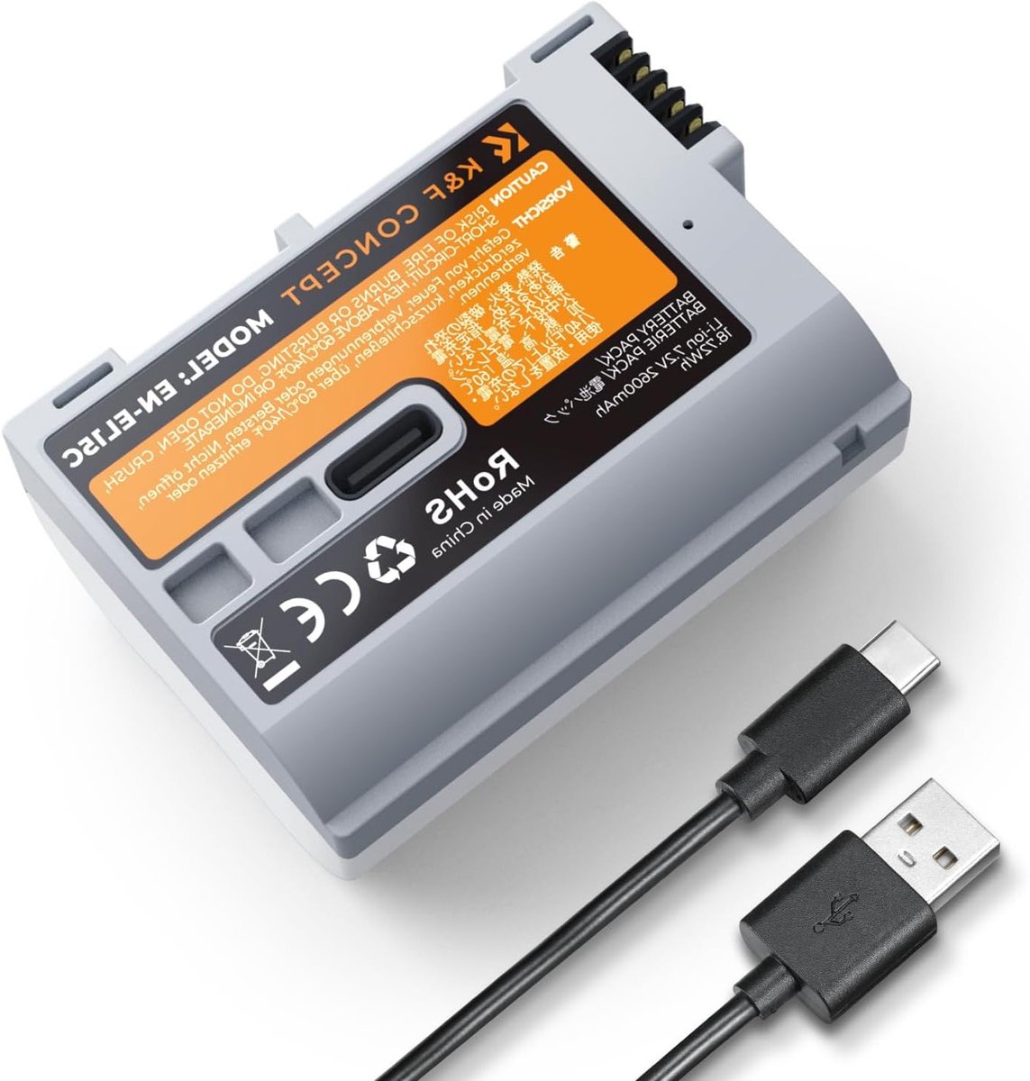Krachtige 2600mAh Camera Accu met Type C Oplaadinterface voor Nikon Z7 II, Z6 II, D850 en Meer