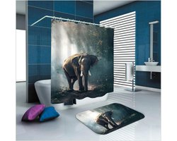 Daesar Polyester Douchegordijnen Olifant In Het Bos Grijs Groen Douchegordijn 150x200 CM Baddeken Mat 40x60CM Badkamer Douchegordijn Mat Set