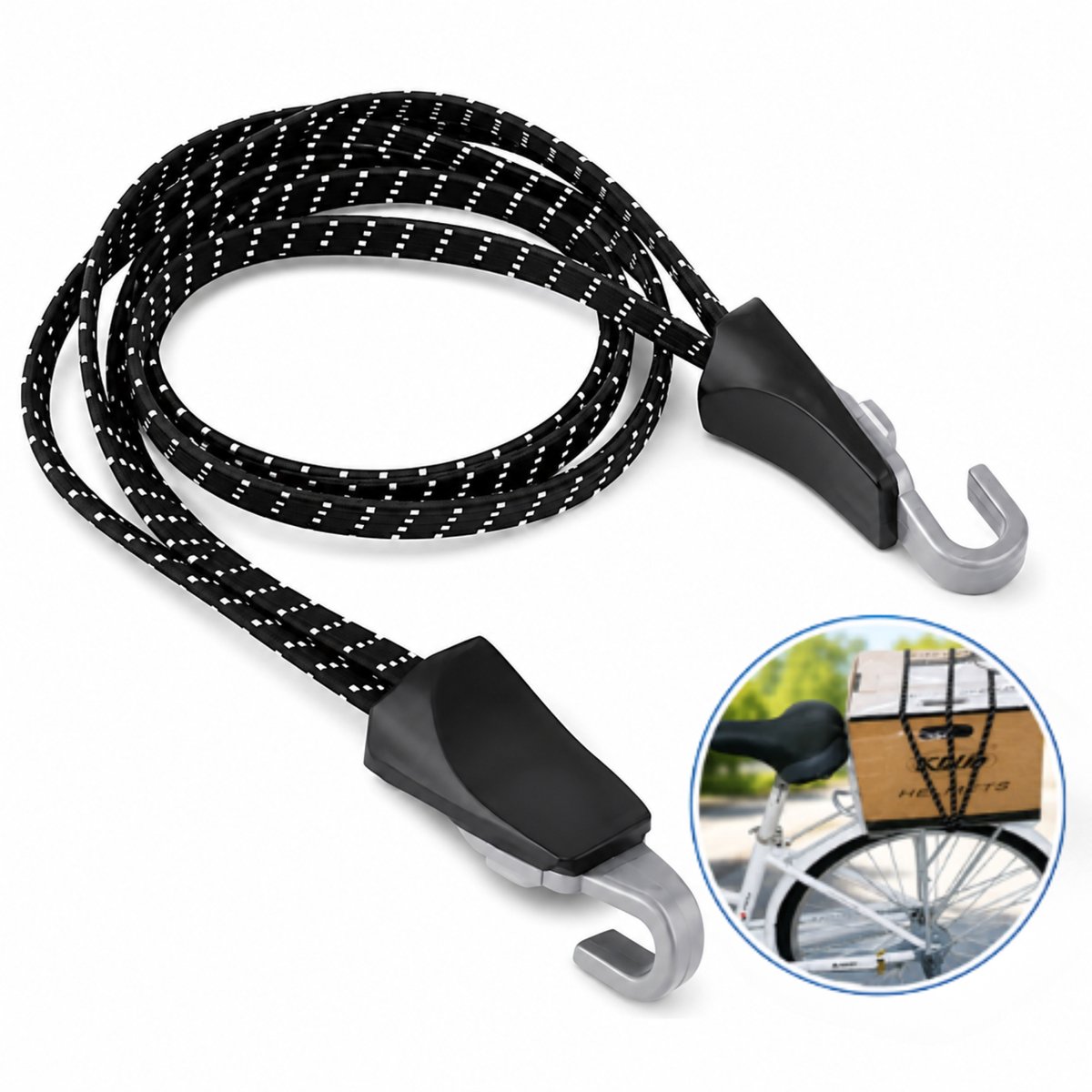 Luxamore® FastBind Fiets Snelbinders Zwart – Verstelbare Snelbinder met Haak – Sterke Bagagebinder voor Fietsdrager, Bagagedrager en Fietstas