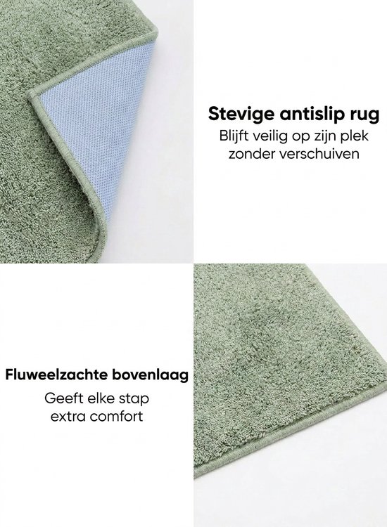 Lichtgroene badmat met zachte bovenlaag en antislip onderkant.