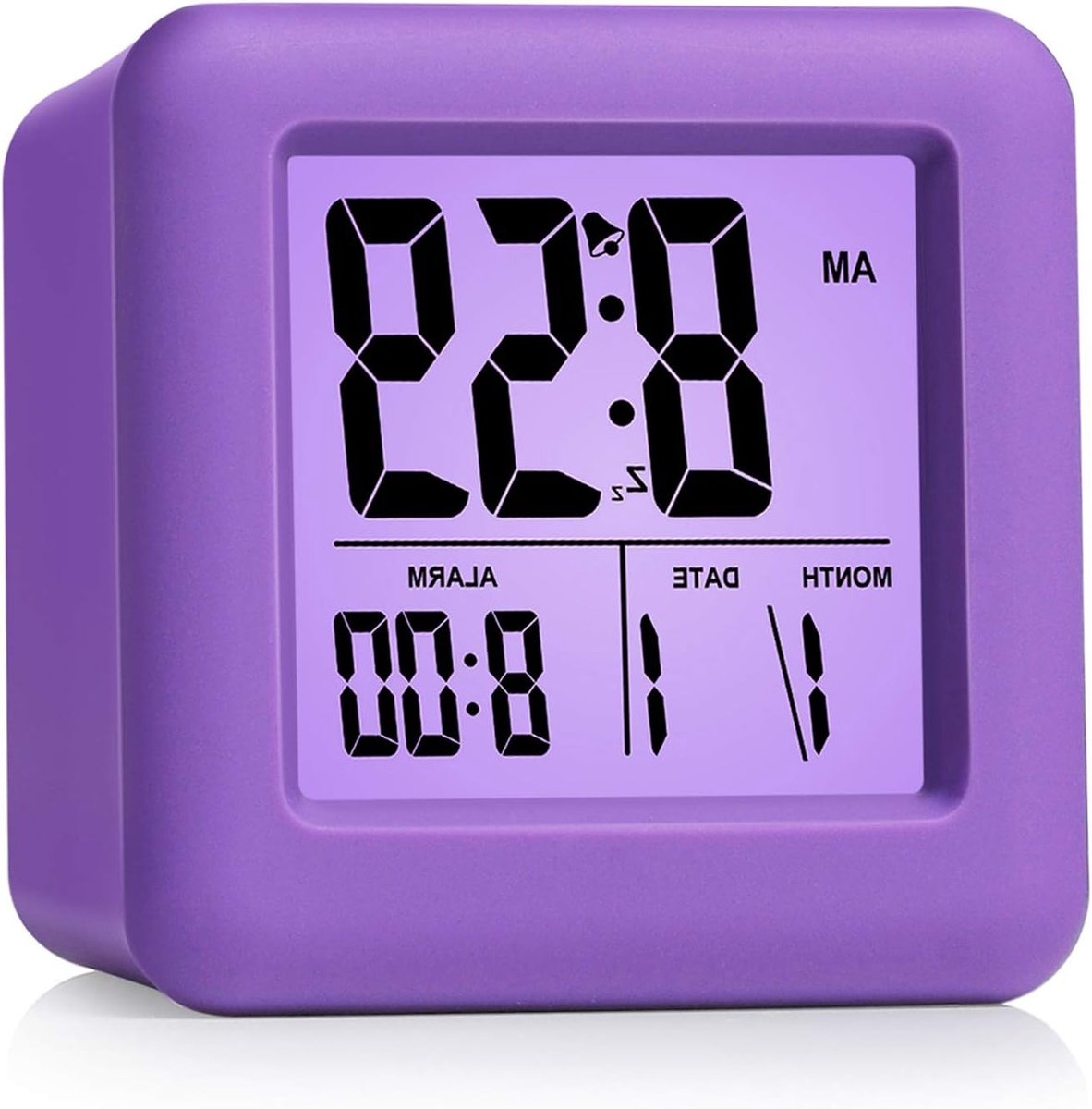 Digitale Wekkerradio voor Kinderen met Snooze en Nachtlampje - Eenvoudig in te Stellen Silicone Klok met Tijd en Datum - Geluidssterke Wekker voor de Slaapkamer - Batterij Aangedreven (Paars)