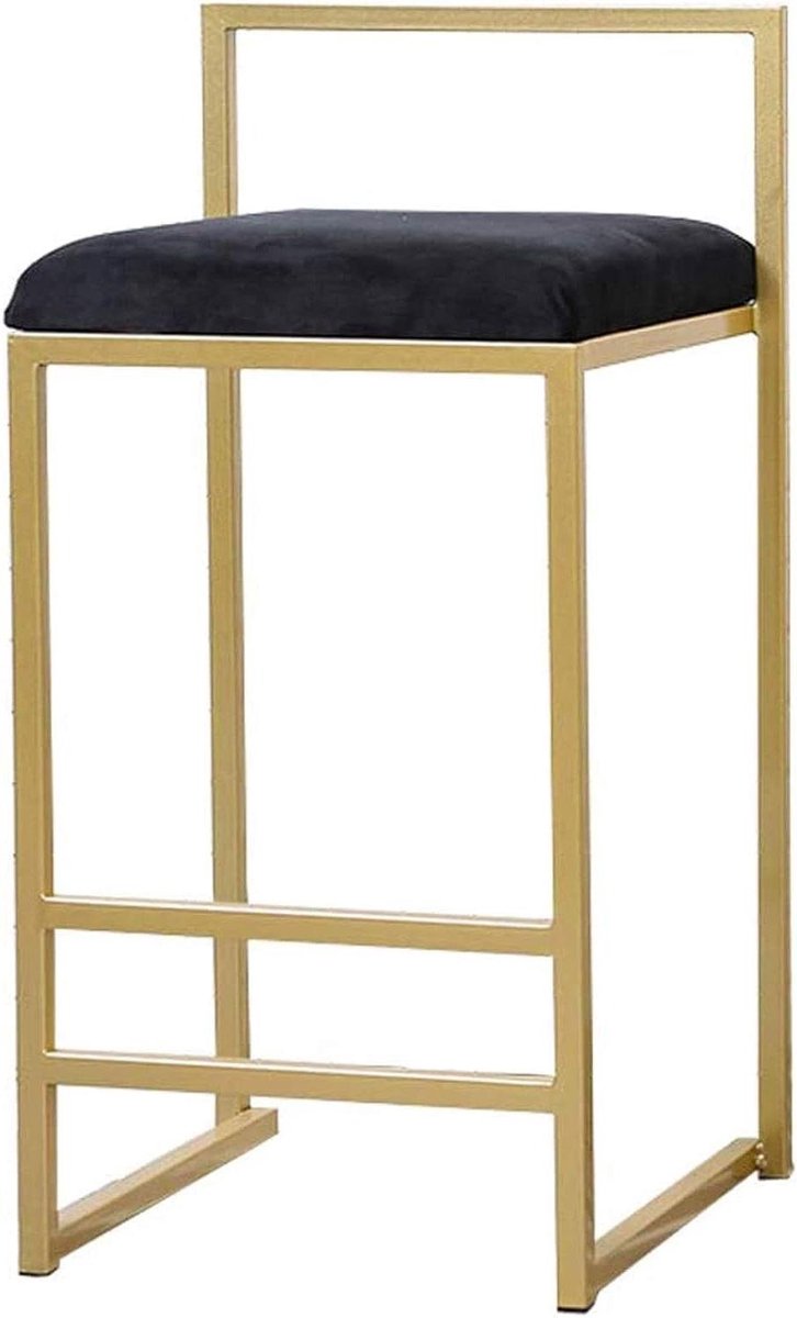 Barkruk - Keukenstoel - Ontbijt Bar - Fluwelen Zitting - 65 cm - Zwart