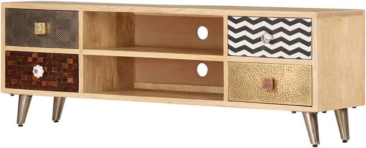 Tv-kast Retro - Dressoir Hout - Media Opbergen - Massief Mangohout - 120 cm Breed - Bruin
