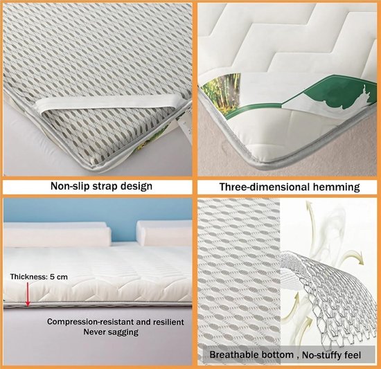 Opvouwbare matras - Vloerbed - Extra slaapplaats - 4-laags structuur - 85 x 195 cm - Wit — afbeelding 5