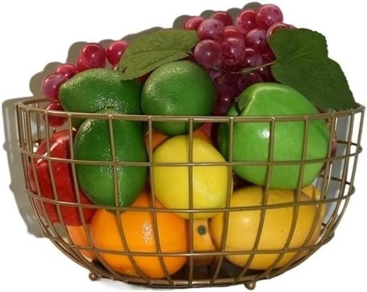 Fruitmand Metaal - Draadmand Tafel - Keuken Opbergen - Uitgehold Ontwerp - 14 x 28 cm - Brons