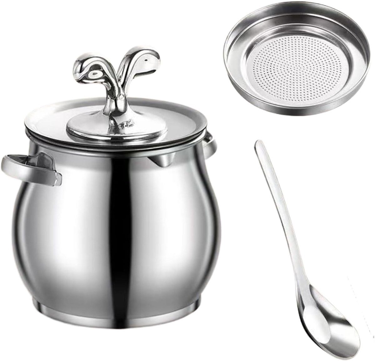 Vet Filter Bakken - Olie Bewaren - Keuken Opslag - Met Zeef - 1.5L - Zilver