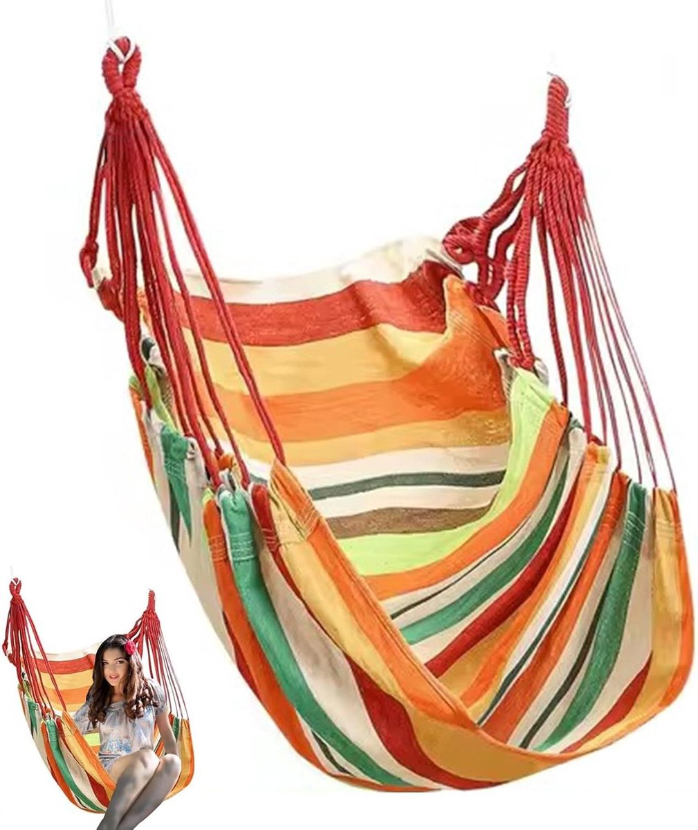 Canvas hangstoel - Schommelstoel binnen - Ontspannen Zitten - 1500 kg draagkracht - 130 x 100 cm - Beige