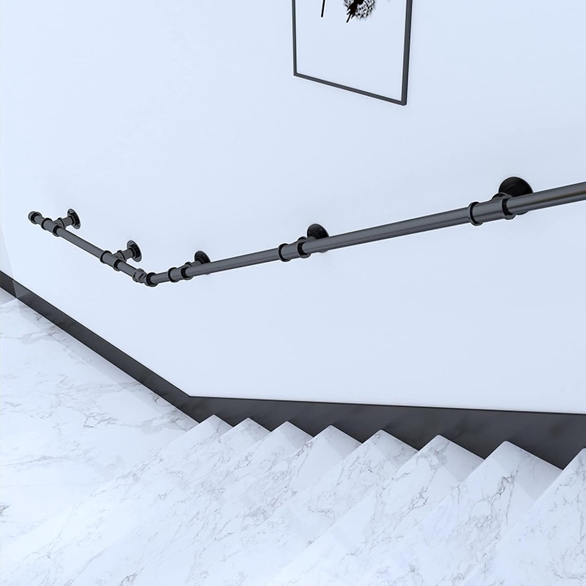 Metalen trapleuning - Veiligheidsreling binnen - Veilig traplopen - Antiroest coating - 50cm - Zwart