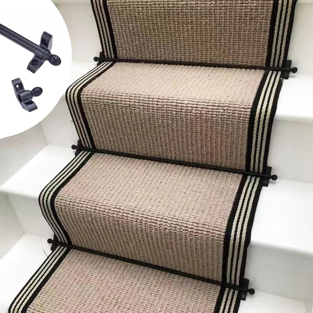 Trapkleden Stangen - Tapis Runner - Trap Veiligheid - Gemaakt van Messing - 75 cm - Zwart