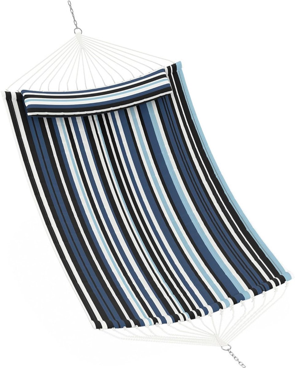 Tweepersoons Hangmat met Gebogen Spreidstok - 350 cm - Belastbaar tot 204 kg - Inclusief XXL Kussen & Opbergvakken - Weerbestendig - Voor Tuin, Terras & Camping