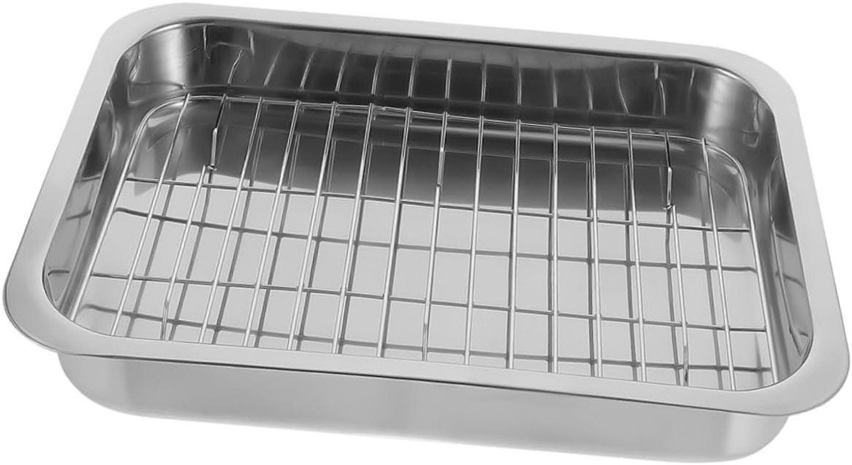 Bakplaat met rooster - Ovenschaal set - Bakken en serveren - Roestvrij staal - 42 x 32 x 7 cm