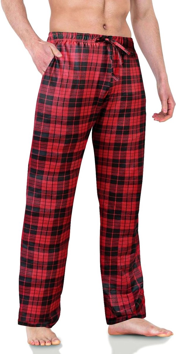 Comfortabele herenjoggingbroek met rekbare tailleband, ideaal voor slaap en ontspanning, verkrijgbaar in effen kleuren en ruitpatroon.