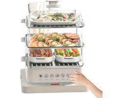 Elektrische Stoomkoker - Drie Laags Koken - Gezond Eten Bereiden - 360° Stoomcyclus - 28 Liter…