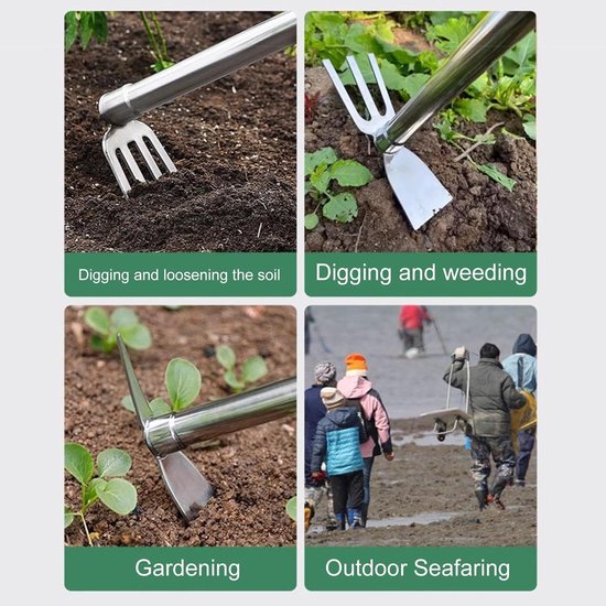 Tuin Gereedschapset - Grondbewerkingsgereedschap Handschoffel en Schep - Bodem bewerken - Roestvrijstalen constructie - 40 cm - Zilver — afbeelding 2