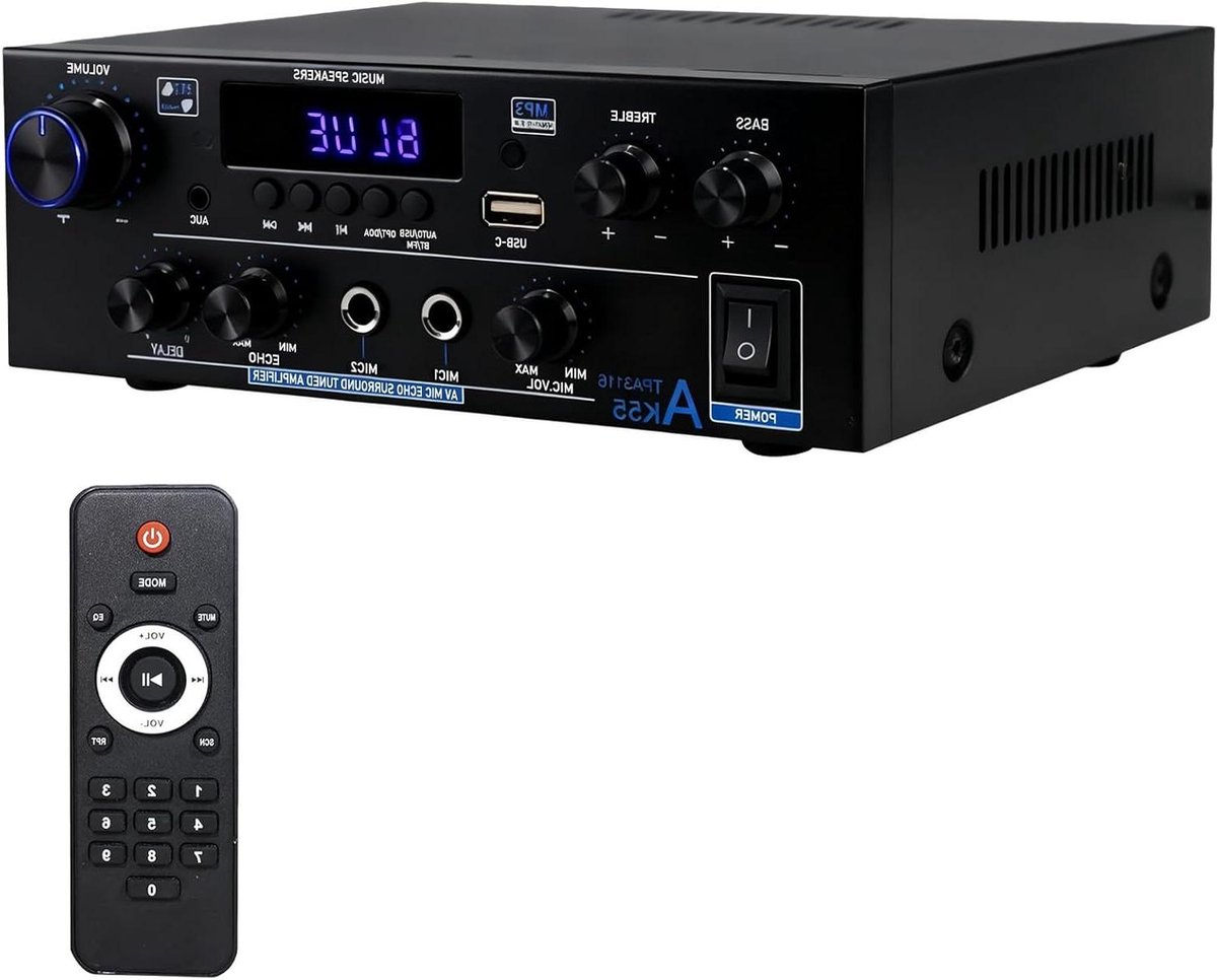 Hifi Versterker - Stereo Ontvanger - Muziek Afspelen - Bluetooth 5.0 - 70W x 2 - Zwart