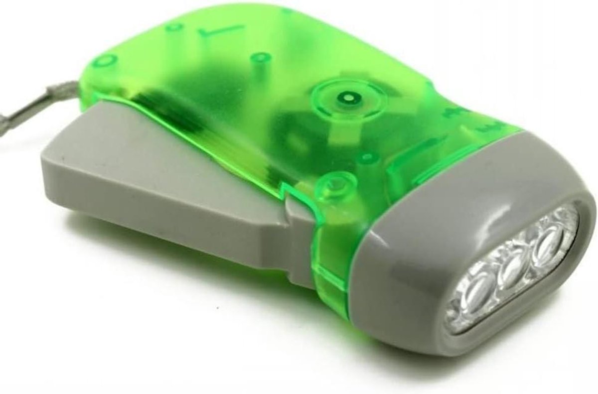 Dynamo Zaklamp - Handlamp Zwengel - Noodverlichting - Geen Batterijen Nodig - 3 LED - Groen