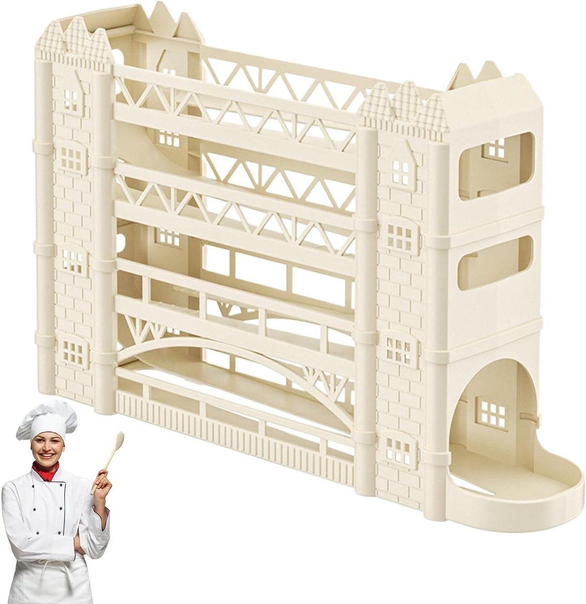 Eierrek Koelkast - Eierdispenser Opbergdoos - Keuken Organiseren - Rol Mechanisme - 34.5 x 22.5 x 8 cm - Crèmegeel