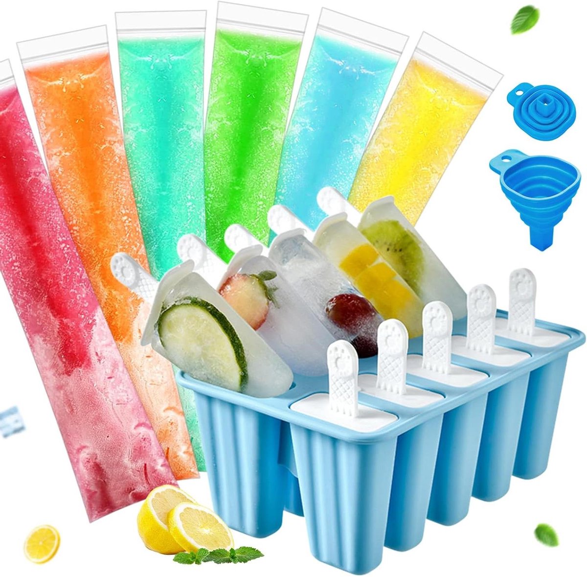 Siliconen ijslollyvormpjes - IJsvormen Herbruikbaar - Zelfgemaakte Desserts Maken - BPA-vrij en Vaatwasmachinebestendig - Set van 10 - Blauw