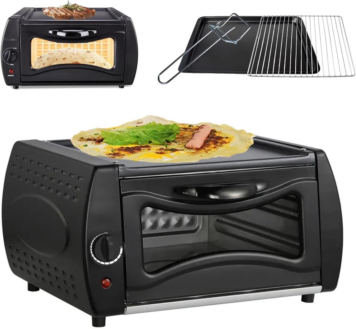 Elektrische Pizzaoven - Tandoor Oven Mini - Verse Pizza's Maken - Non-stick Oppervlak - 14 Liter - Zwart