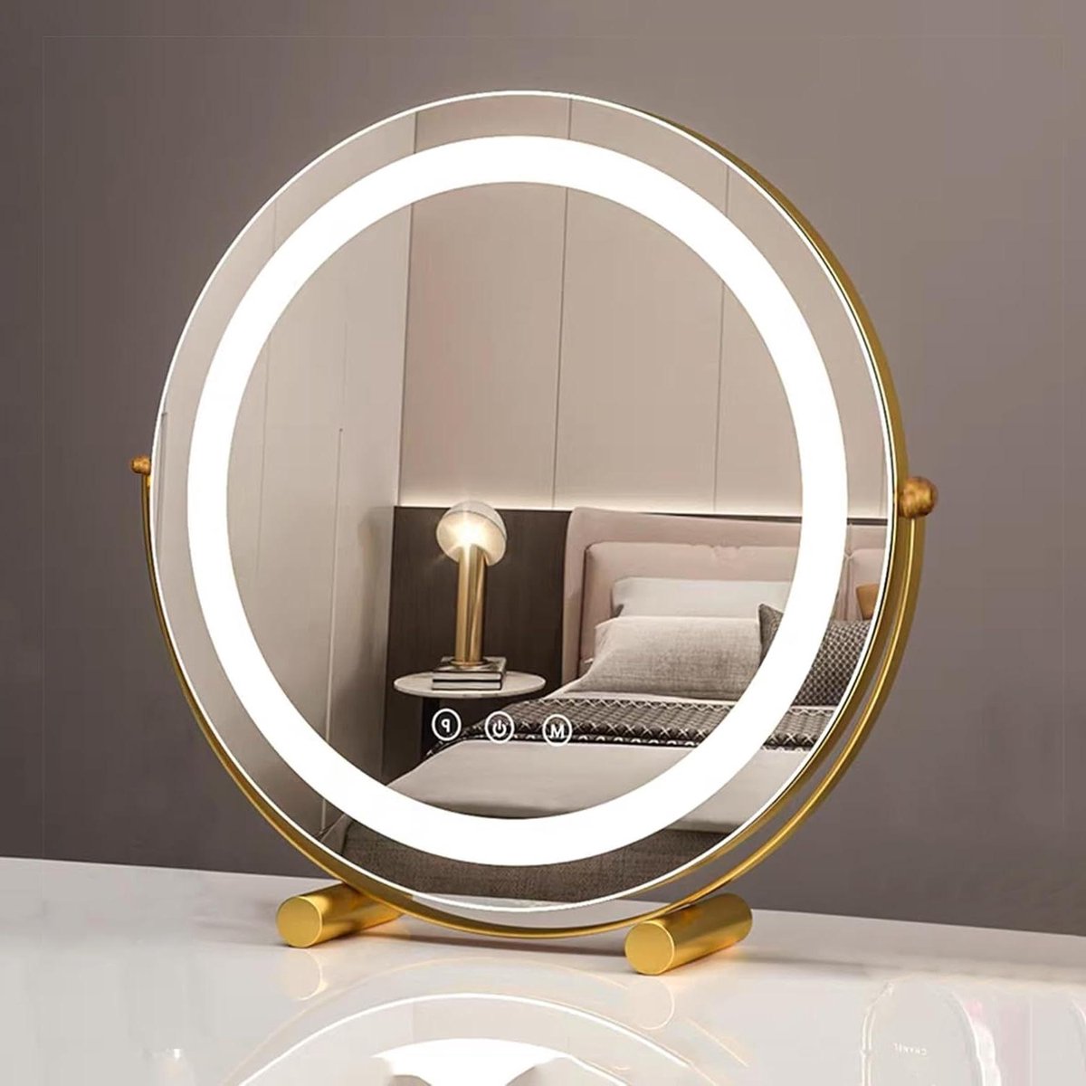 Verlichte Make-up Spiegel - Cosmeticaspiegel Staande Spiegel - Make-up Aanbrengen - 3 Kleuren Verlichting - 50 cm - Goud
