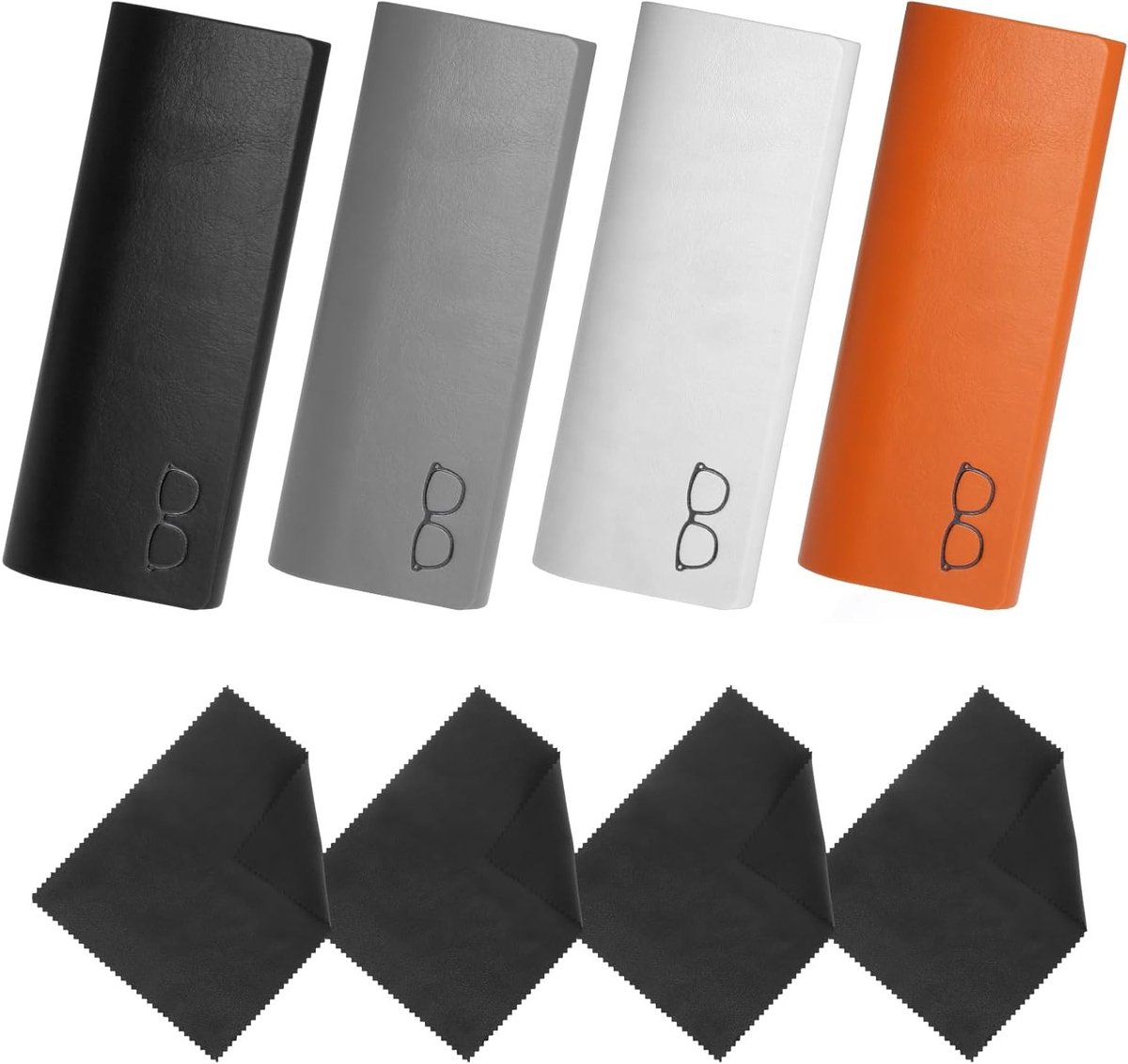 Set van 4 Hard Case Magnetische PU Leren Brilhoezen met 4 Microvezeldoeken - Duurzame Hard Shell Brildozen voor Zonnebrillen en Leesbrillen (4 Kleuren)