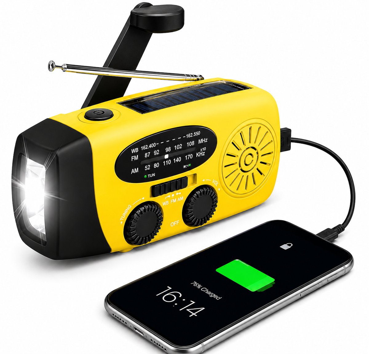 Noodradio met NOAA – Compact 2.000mAh batterijcapaciteit– Solar & Dynamo – Ideaal voor Auto & Noodpakket