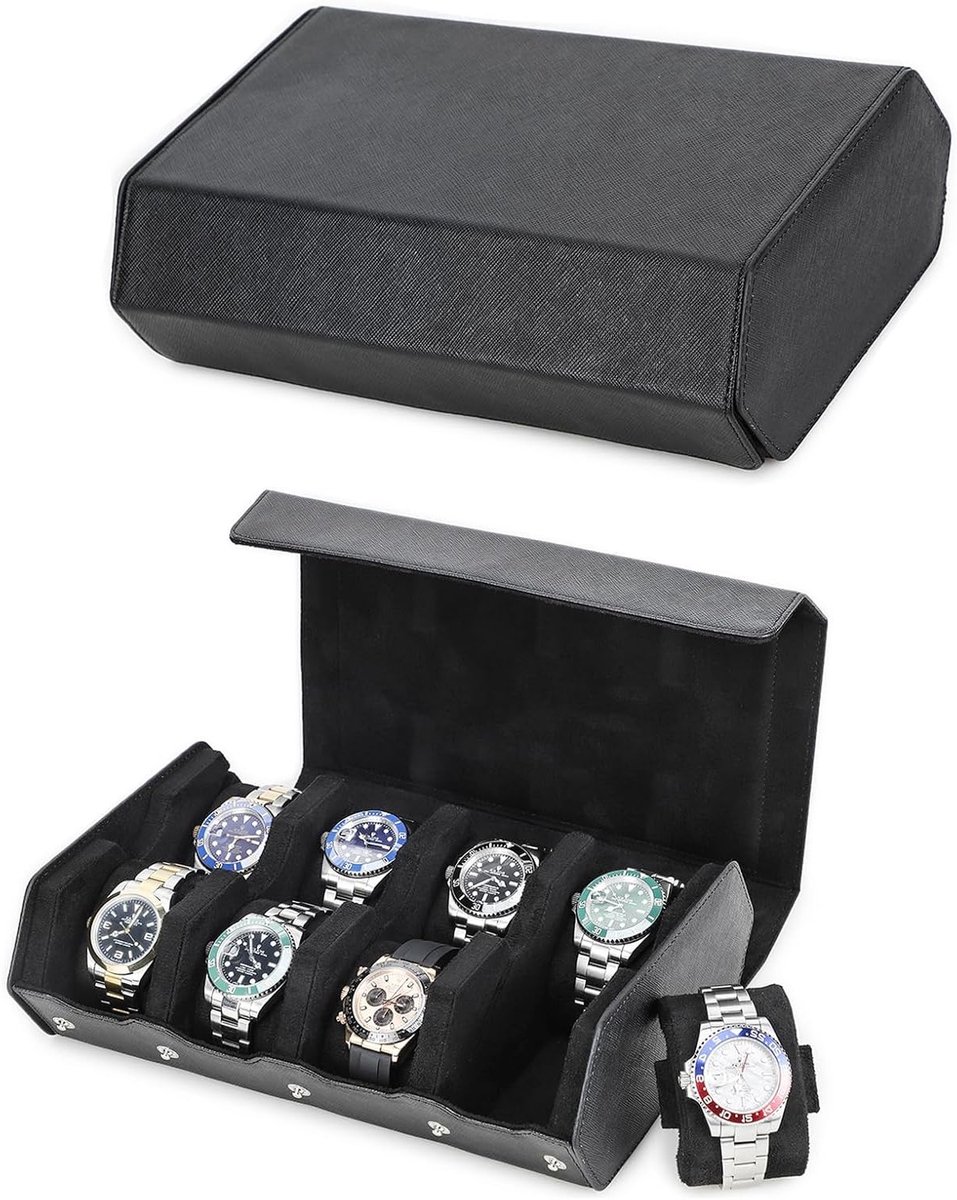 Elegante Horloge Opbergdoos van Echt Leer voor 8 Horloges - Beschermende Organizer en Bewaarbox voor Horloges in Zwart