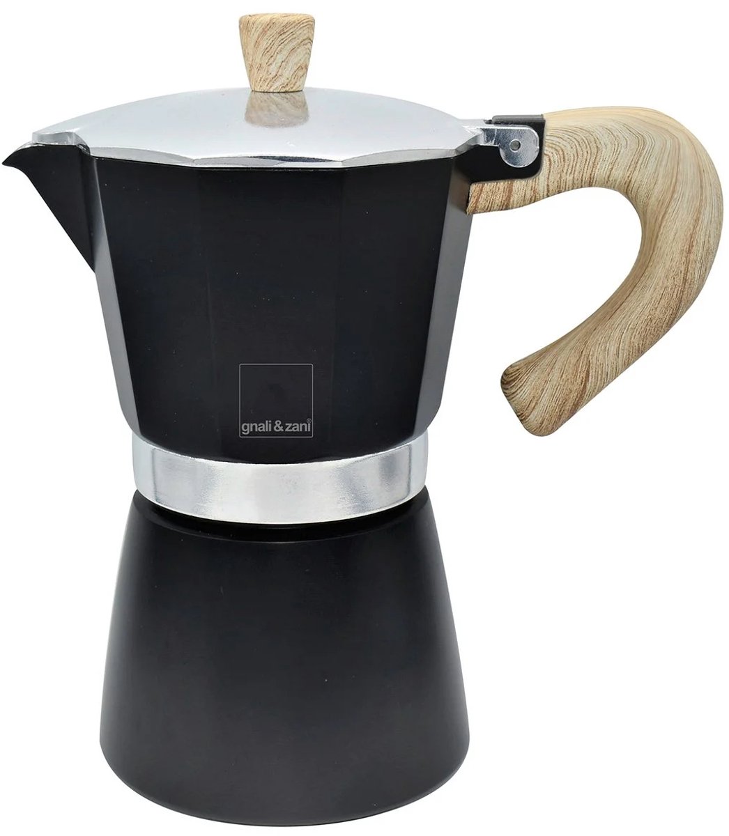 Gnali & Zani Venezia – Onderweg of op Camping – Barista Koffie Zonder Koffiemachine – Sterke Italiaanse Koffie Thuis Zetten – Moka Pot 3 Kopjes – Inductie Geschikt – Zwart RVS