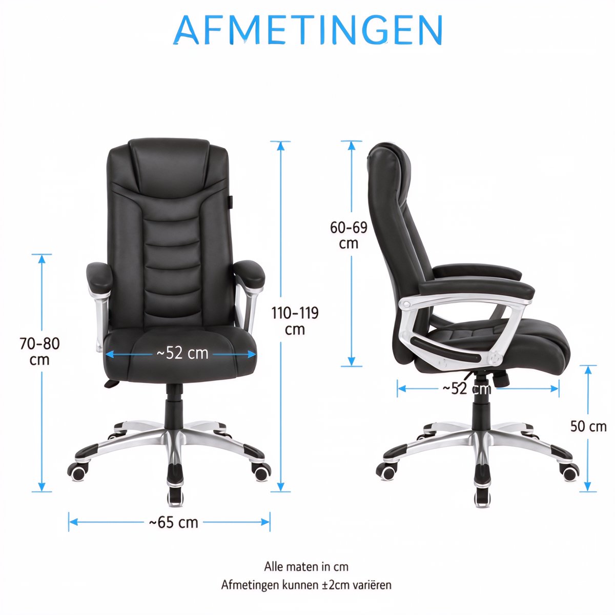 HA International Monza Bureaustoel Zwart Ergonomisch PU Leder - afbeelding 3