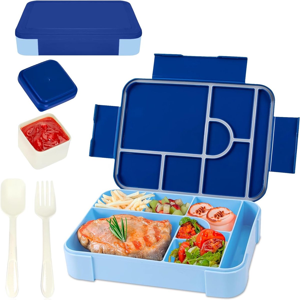 Lunchbox voor Kinderen met Vakken, Ideaal voor School, Blauw en Duurzaam Design