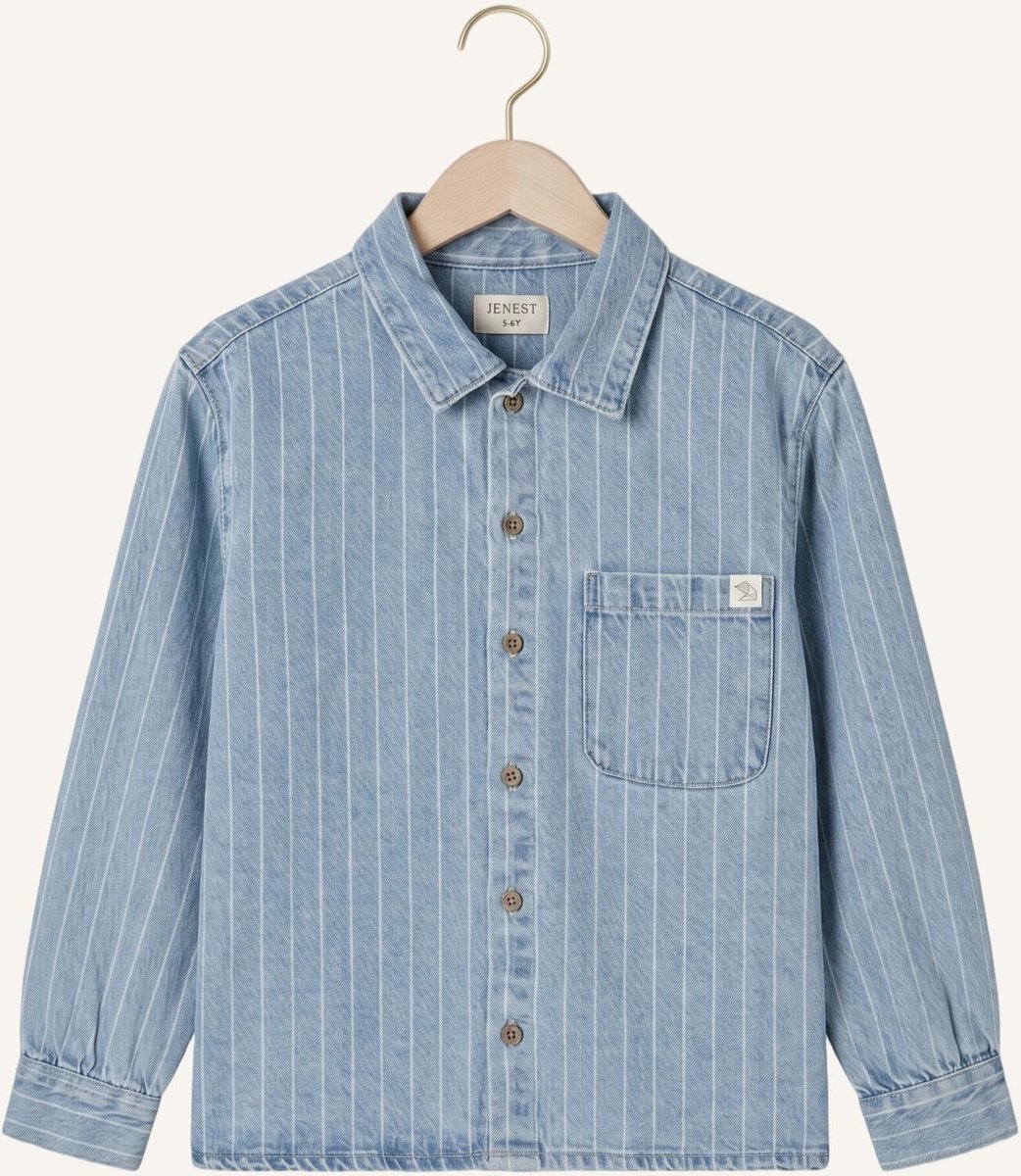 JENEST Lef Stripe Overshirt - met lange mouwen - Jongens Lichtblauw - Maat 122/128