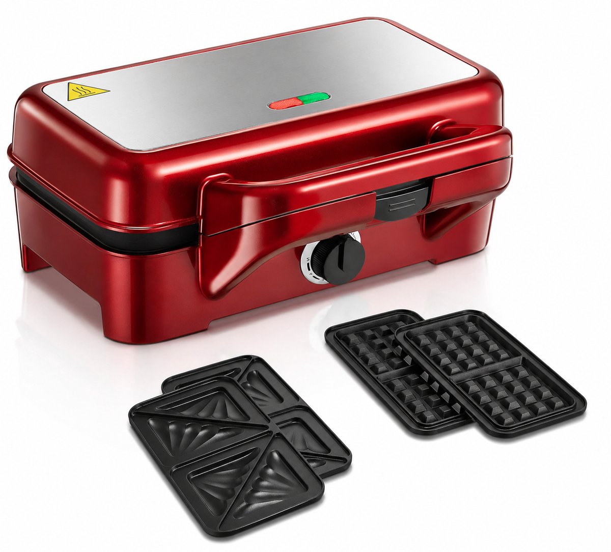 MMP® Wafelijzer met verwisselbare platen - Wafelijzer - Rood- 1200w - 23cm x 29cm x 12cm