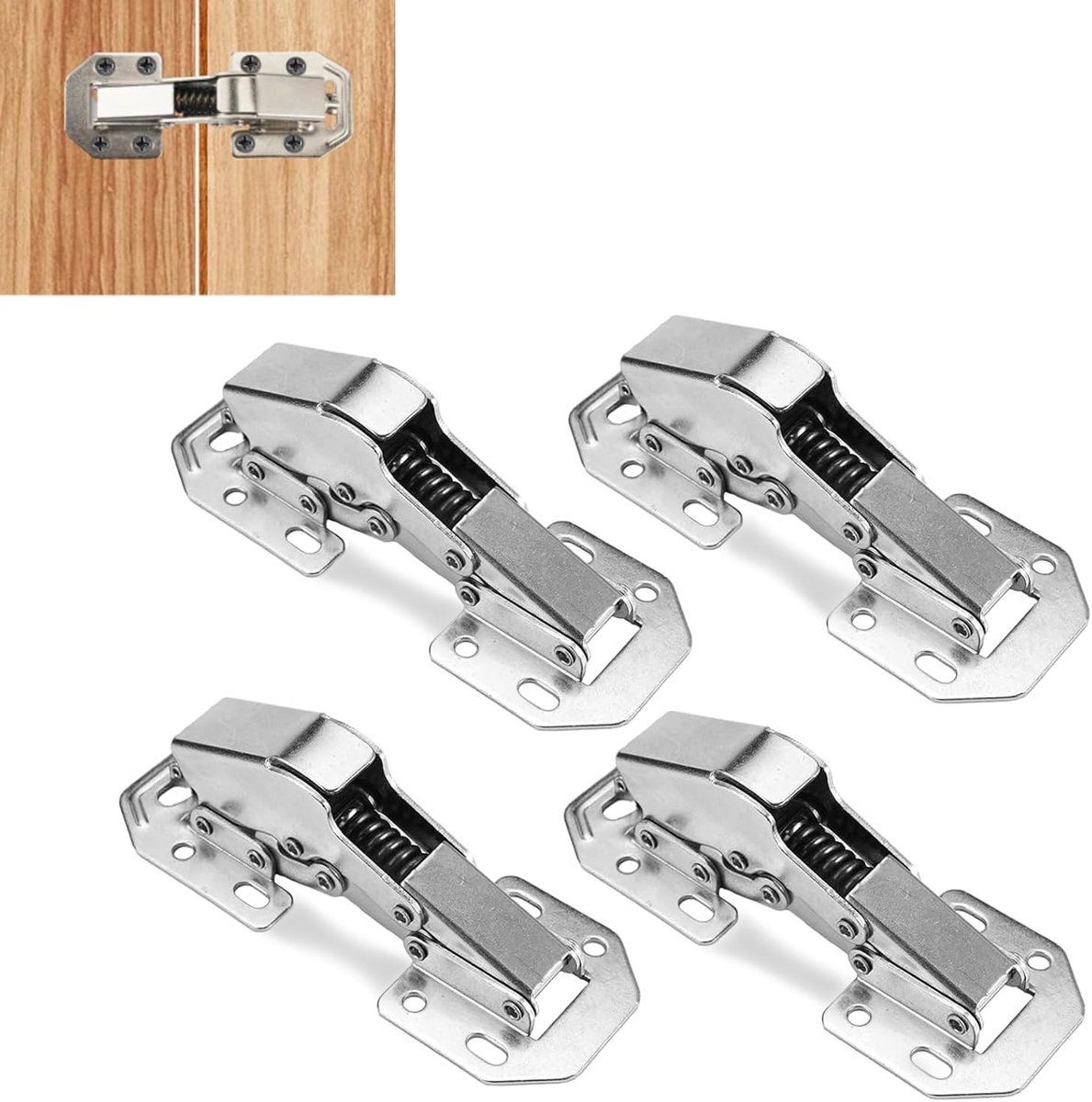 Set van 4 scharnieren met soft-close mechanisme voor keukendeur, verborgen hydraulische scharnieren, ideaal voor keukenkasten en meubels