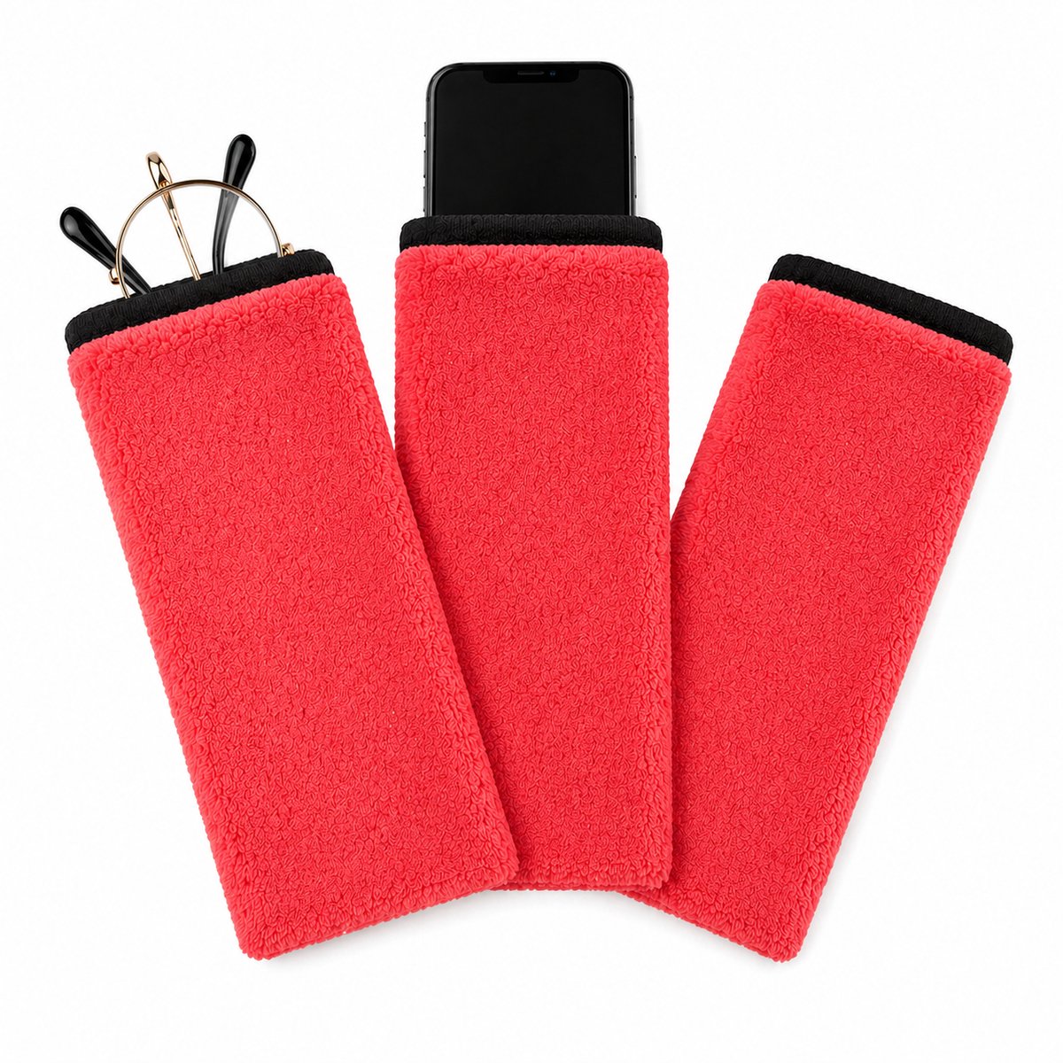 3xNanopro 2 in 1 Bril en Mobielhoesje/Poetsdoek/Schoonmaakdoek/Brildoek/20x10/Rood