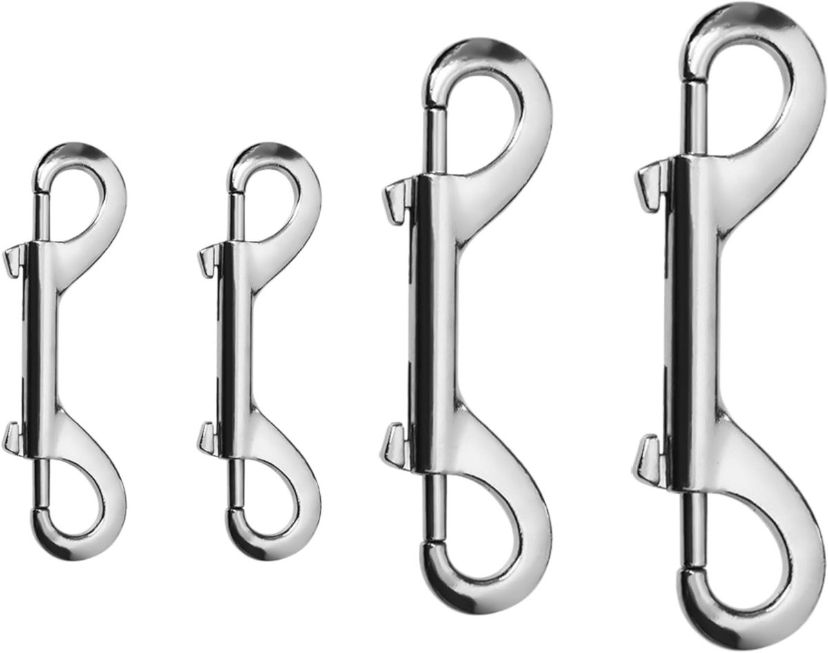 Dubbele karabijnhaken met draaischarnier - Roestvrij staal voor touwverbindingen, hondenriem en sleutelhanger - 80 mm, 90 mm, 105 mm, set van 4 stuks