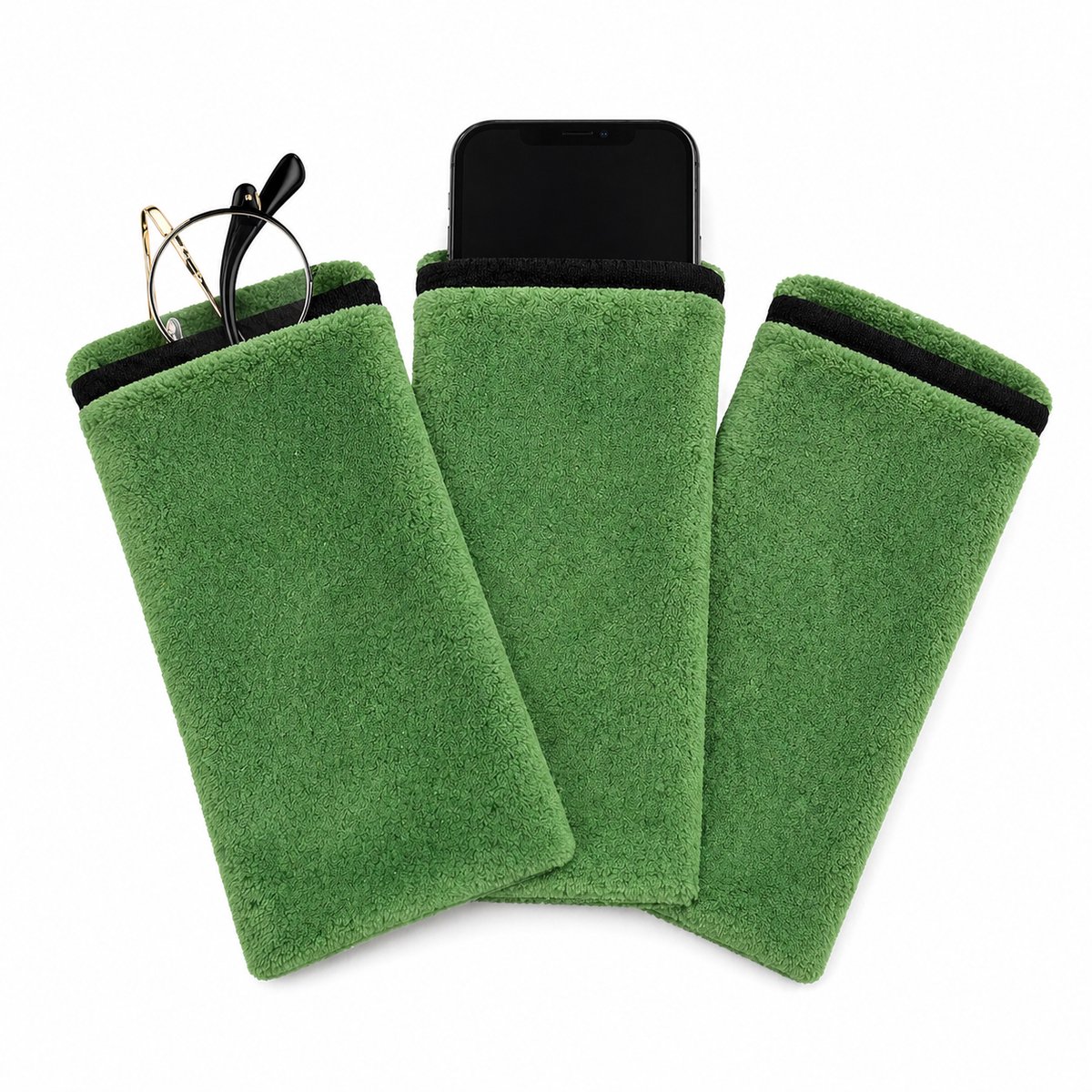 3xNanopro 2 in 1 Bril en Mobielhoesje/Poetsdoek/Schoonmaakdoek/Brildoek/20x10/Groen