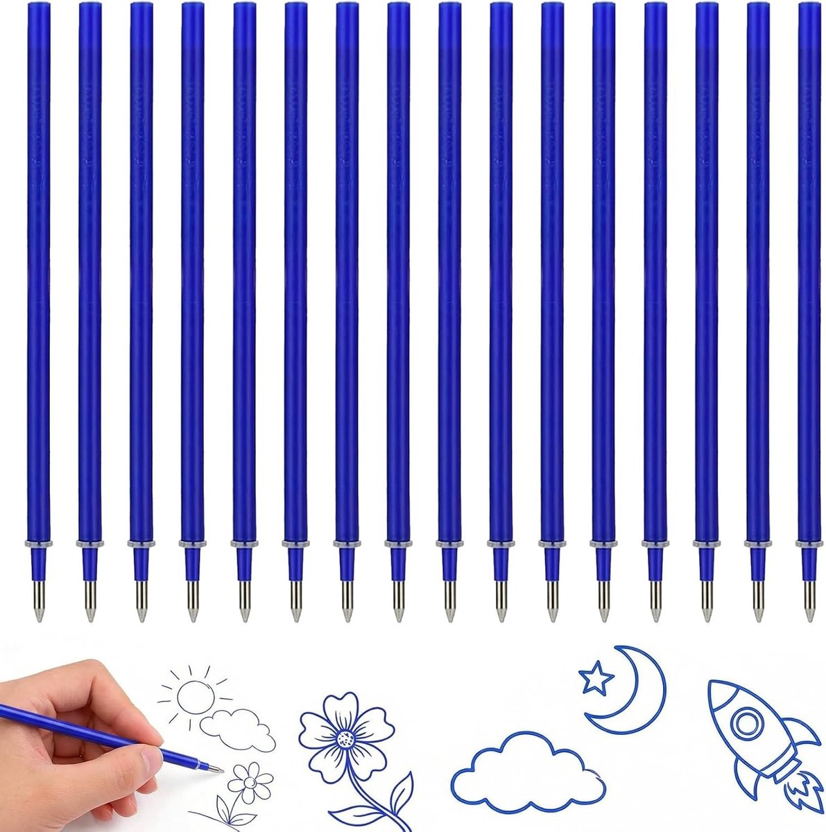 Duurzame uitwisbare vullingen in blauw, 16 stuks, 0,7 mm, ideaal voor school en kantoor, 13 cm hoog