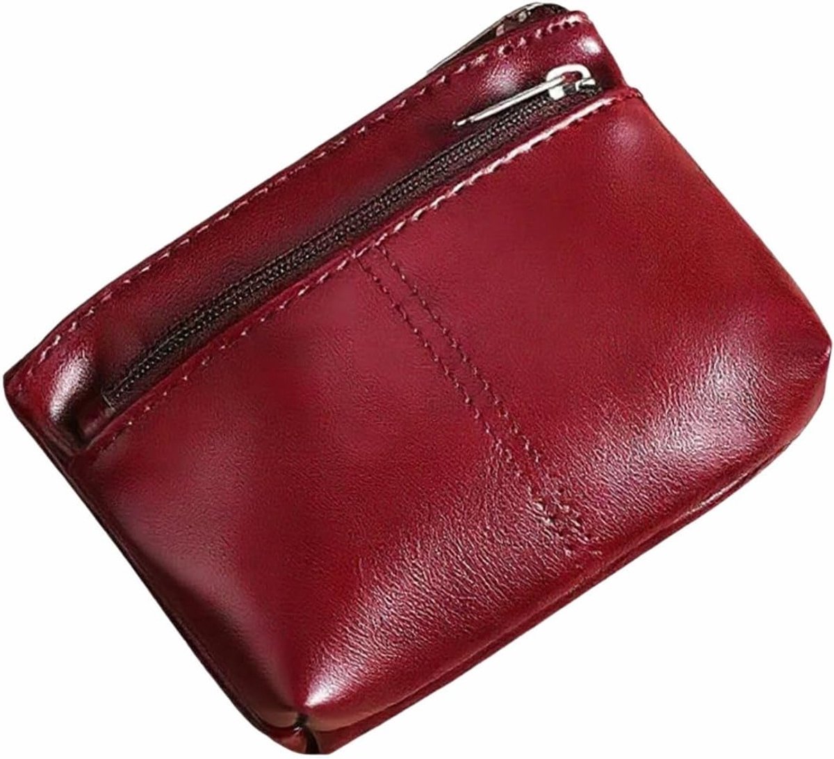 Duurzame leren portemonnee met rits, ideaal voor munten en creditcards, geschikt voor mannen en vrouwen, soepel en slijtvast, rood design