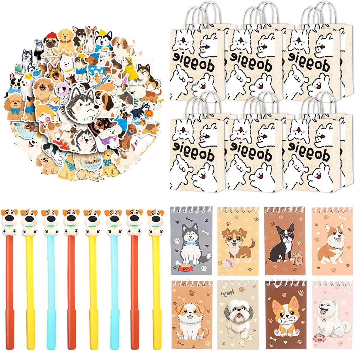 Hondenthema Feestartikelen voor Kinderen met Notitieboekjes, Pennen, Cadeautassen en Stickers voor een Leuke Verjaardagsfeestervaring