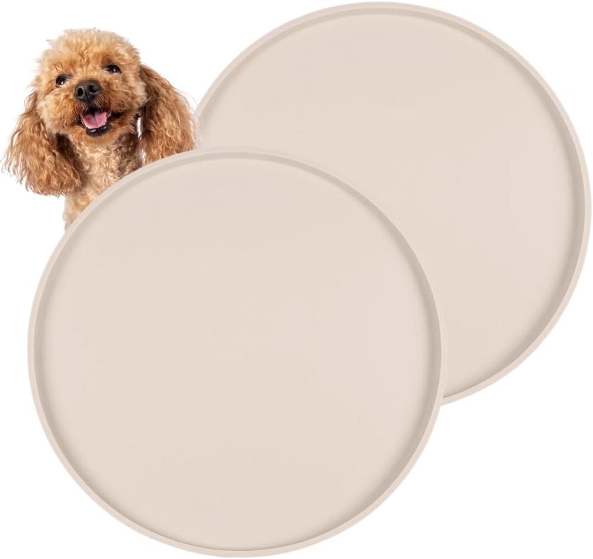 Siliconen Voedermat voor Honden - 2 Stuks, Waterdicht, Antislip en Makkelijk Schoon te Maken, Ø 25 cm, Ideaal voor Eten en Drinkbakken - Beige