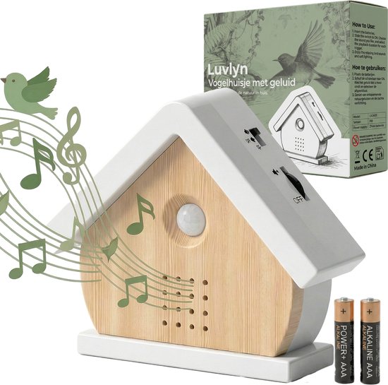 Luvlyn Vogelhuisje met Geluid en Verlichting - Vogelgeluiden Huisje met Sensor - Voor op toilet - met Timer - 7 Natuurgeluiden voor op WC - Inclusief Batterijen - Moederdag Cadeautje - Hout/Wit